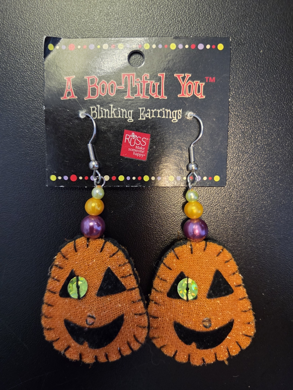 Vintage Russ "A Boo-Tiful You" Jack-O'-Lantern Halloween Dangle Earrings 🎃